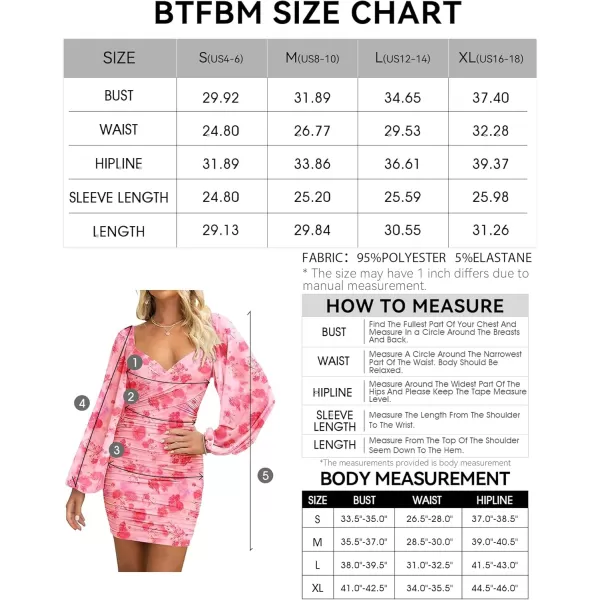 BTFBM Womens Elegant Ruched Bodycon Dresses Spring Summer Mesh Long Sleeve Cross V Neck Party Club Cocktail Mini DressPrint Pink