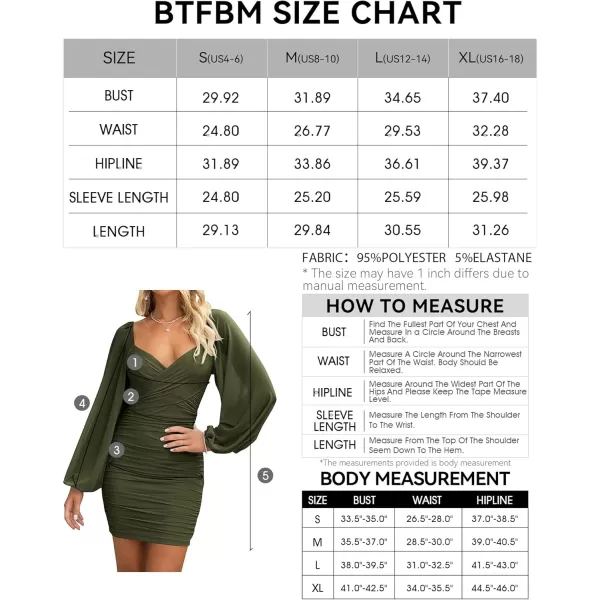 BTFBM Womens Elegant Ruched Bodycon Dresses Spring Summer Mesh Long Sleeve Cross V Neck Party Club Cocktail Mini DressSolid Army Green