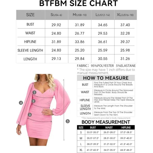 BTFBM Womens Elegant Ruched Bodycon Dresses Spring Summer Mesh Long Sleeve Cross V Neck Party Club Cocktail Mini DressSolid Pink