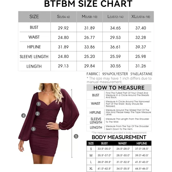 BTFBM Womens Elegant Ruched Bodycon Dresses Spring Summer Mesh Long Sleeve Cross V Neck Party Club Cocktail Mini DressSolid Wine Red