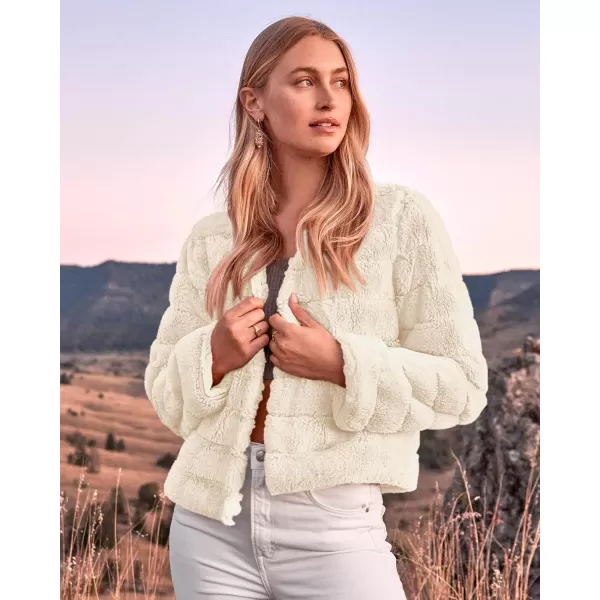 BTFBM Womens Faux Fur Cropped Jacket 2024 Fall Winter Fashion Soft Long Sleeve Open Front Fluffy Short Coat OuterwearSolid Apricot