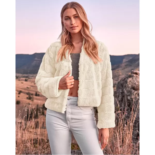 BTFBM Womens Faux Fur Cropped Jacket 2024 Fall Winter Fashion Soft Long Sleeve Open Front Fluffy Short Coat OuterwearSolid Apricot