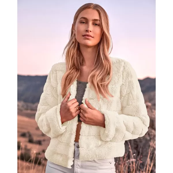 BTFBM Womens Faux Fur Cropped Jacket 2024 Fall Winter Fashion Soft Long Sleeve Open Front Fluffy Short Coat OuterwearSolid Apricot