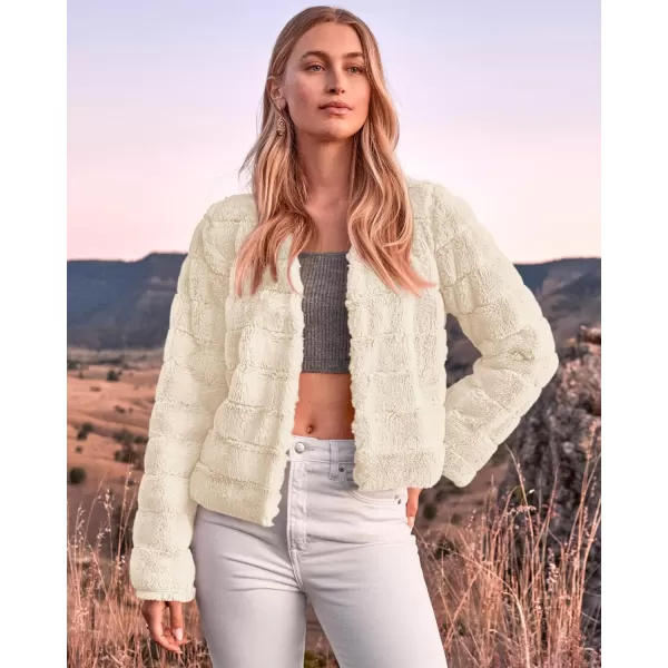 BTFBM Womens Faux Fur Cropped Jacket 2024 Fall Winter Fashion Soft Long Sleeve Open Front Fluffy Short Coat OuterwearSolid Apricot