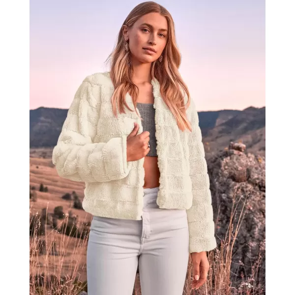 BTFBM Womens Faux Fur Cropped Jacket 2024 Fall Winter Fashion Soft Long Sleeve Open Front Fluffy Short Coat OuterwearSolid Apricot