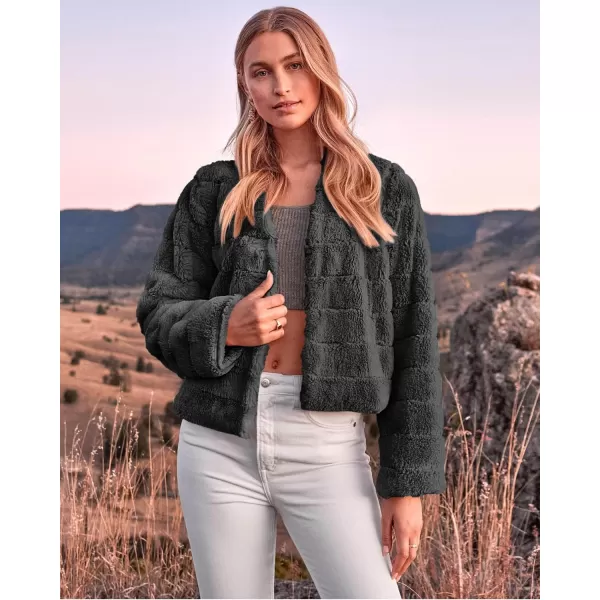 BTFBM Womens Faux Fur Cropped Jacket 2024 Fall Winter Fashion Soft Long Sleeve Open Front Fluffy Short Coat OuterwearSolid Dark Grey