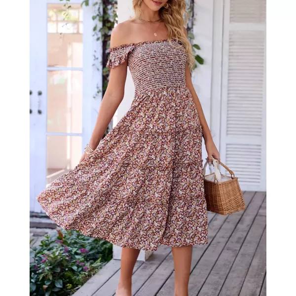 BTFBM Womens Summer Boho Smocked Beach Dresses Sleeveless Shoulder Strap Floral Flowy Tiered Party Midi Casual SundressFloral Brown