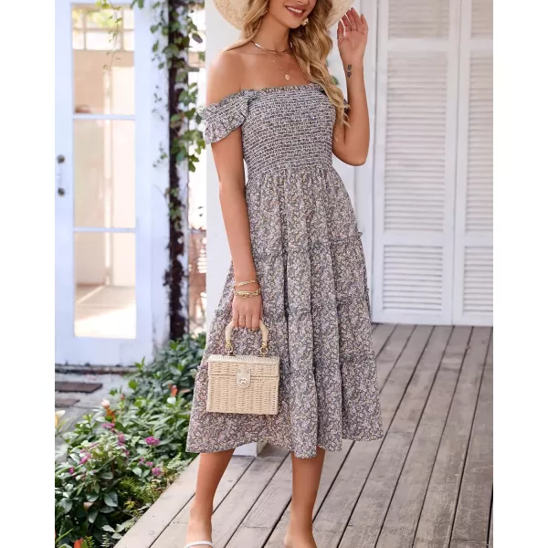 BTFBM Womens Summer Boho Smocked Beach Dresses Sleeveless Shoulder Strap Floral Flowy Tiered Party Midi Casual SundressFloral Green
