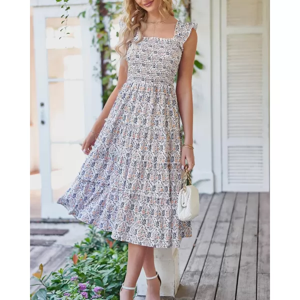 BTFBM Womens Summer Boho Smocked Beach Dresses Sleeveless Shoulder Strap Floral Flowy Tiered Party Midi Casual SundressPrint Purple
