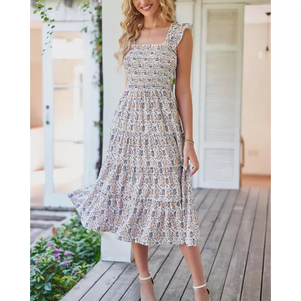 BTFBM Womens Summer Boho Smocked Beach Dresses Sleeveless Shoulder Strap Floral Flowy Tiered Party Midi Casual SundressPrint Purple