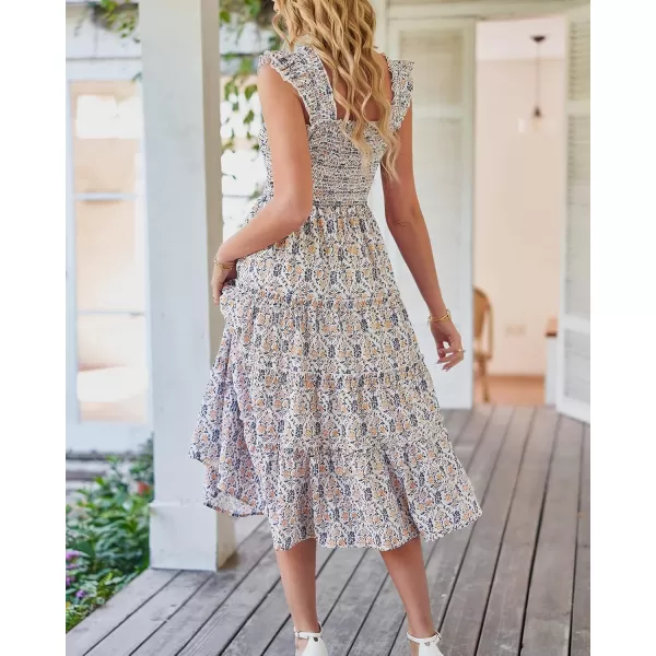 BTFBM Womens Summer Boho Smocked Beach Dresses Sleeveless Shoulder Strap Floral Flowy Tiered Party Midi Casual SundressPrint Purple