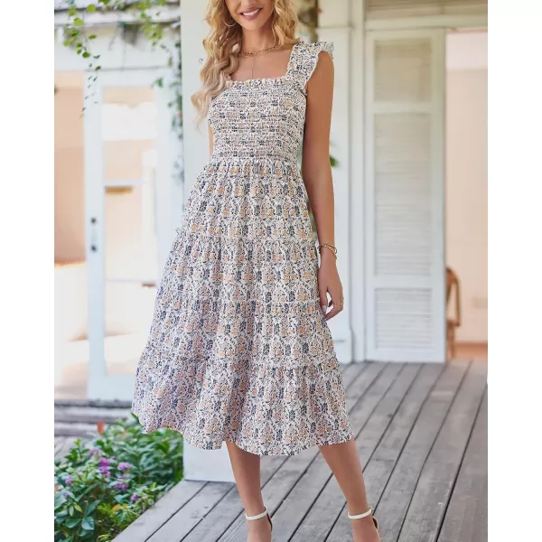 BTFBM Womens Summer Boho Smocked Beach Dresses Sleeveless Shoulder Strap Floral Flowy Tiered Party Midi Casual SundressPrint Purple