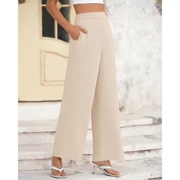 BTFBM Womens Wide Leg Pants Dressy Casual Elastic High Waisted Palazzo Business Lounge Trousers with PocketsSolid Beige