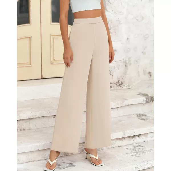 BTFBM Womens Wide Leg Pants Dressy Casual Elastic High Waisted Palazzo Business Lounge Trousers with PocketsSolid Beige