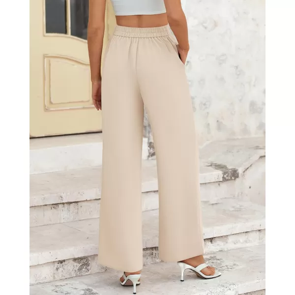 BTFBM Womens Wide Leg Pants Dressy Casual Elastic High Waisted Palazzo Business Lounge Trousers with PocketsSolid Beige