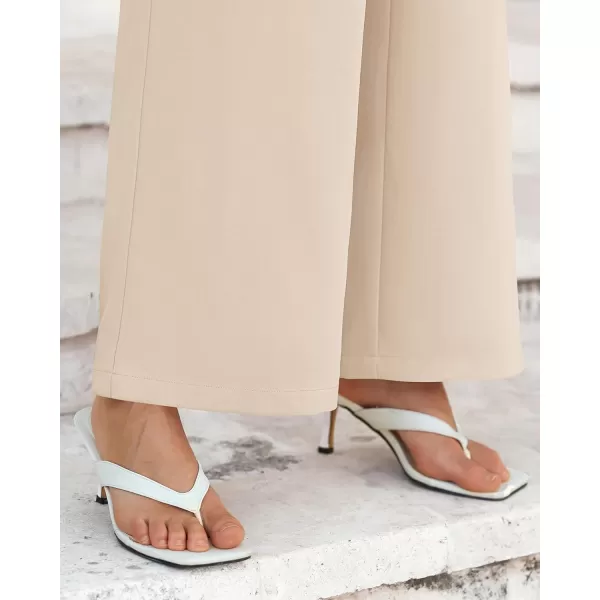 BTFBM Womens Wide Leg Pants Dressy Casual Elastic High Waisted Palazzo Business Lounge Trousers with PocketsSolid Beige