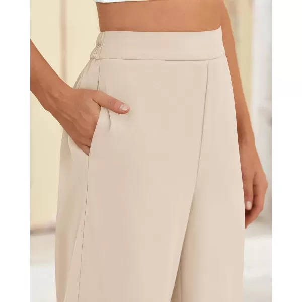 BTFBM Womens Wide Leg Pants Dressy Casual Elastic High Waisted Palazzo Business Lounge Trousers with PocketsSolid Beige