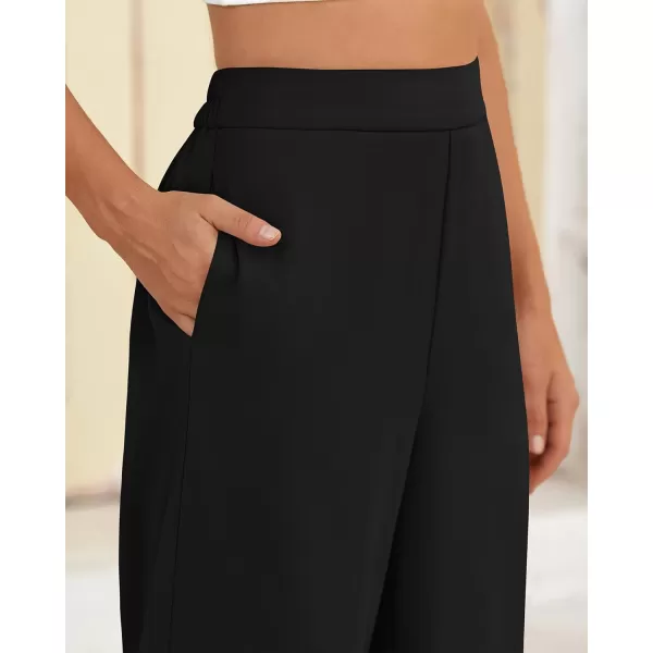 BTFBM Womens Wide Leg Pants Dressy Casual Elastic High Waisted Palazzo Business Lounge Trousers with PocketsSolid Black