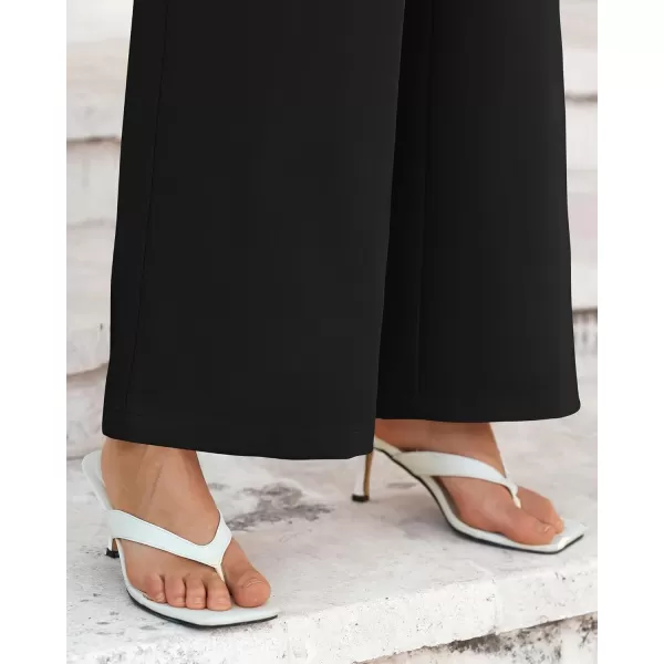 BTFBM Womens Wide Leg Pants Dressy Casual Elastic High Waisted Palazzo Business Lounge Trousers with PocketsSolid Black