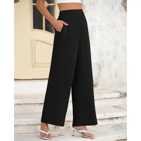 BTFBM Womens Wide Leg Pants Dressy Casual Elastic High Waisted Palazzo Business Lounge Trousers with PocketsSolid Black