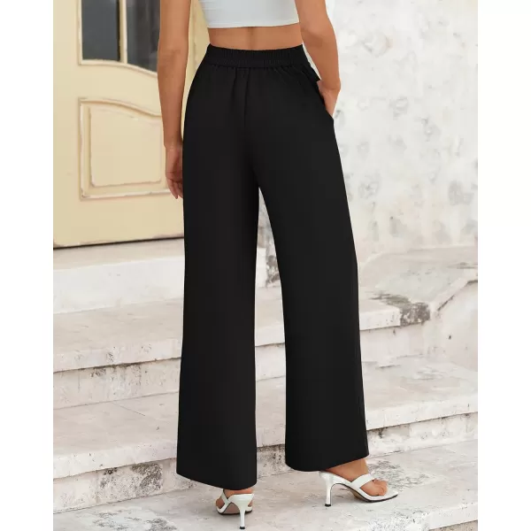 BTFBM Womens Wide Leg Pants Dressy Casual Elastic High Waisted Palazzo Business Lounge Trousers with PocketsSolid Black
