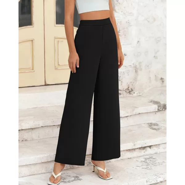 BTFBM Womens Wide Leg Pants Dressy Casual Elastic High Waisted Palazzo Business Lounge Trousers with PocketsSolid Black