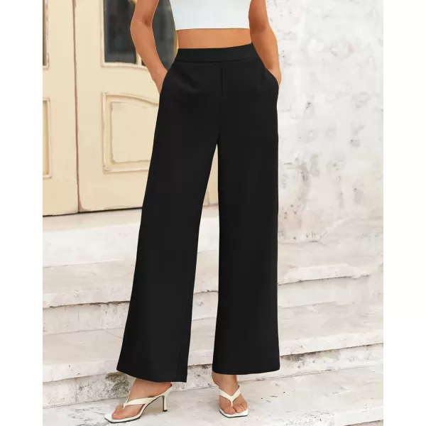 BTFBM Womens Wide Leg Pants Dressy Casual Elastic High Waisted Palazzo Business Lounge Trousers with PocketsSolid Black