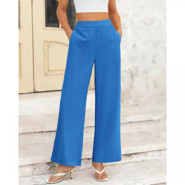 BTFBM Womens Wide Leg Pants Dressy Casual Elastic High Waisted Palazzo Business Lounge Trousers with PocketsSolid Blue