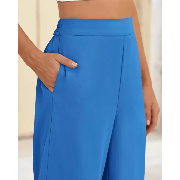 BTFBM Womens Wide Leg Pants Dressy Casual Elastic High Waisted Palazzo Business Lounge Trousers with PocketsSolid Blue