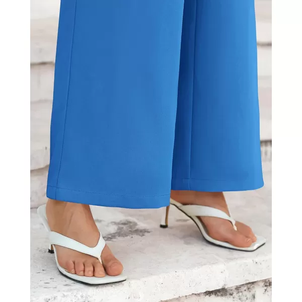 BTFBM Womens Wide Leg Pants Dressy Casual Elastic High Waisted Palazzo Business Lounge Trousers with PocketsSolid Blue