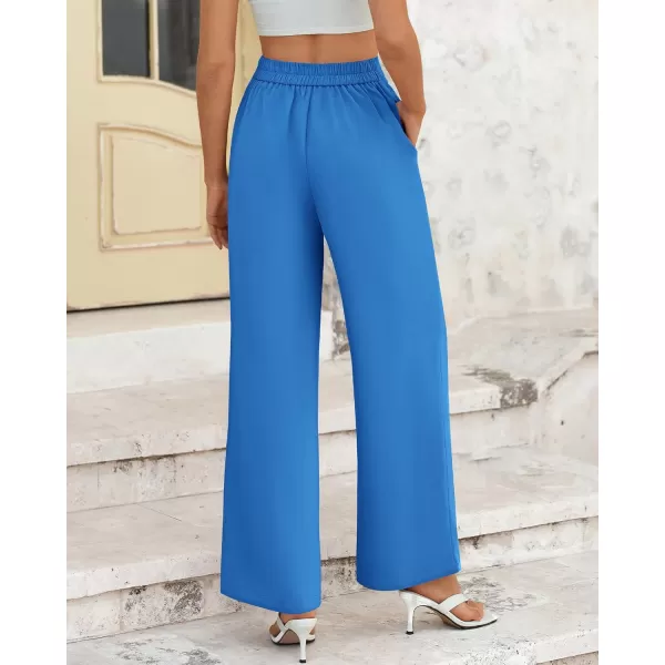 BTFBM Womens Wide Leg Pants Dressy Casual Elastic High Waisted Palazzo Business Lounge Trousers with PocketsSolid Blue
