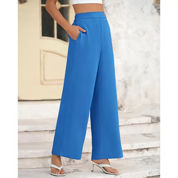 BTFBM Womens Wide Leg Pants Dressy Casual Elastic High Waisted Palazzo Business Lounge Trousers with PocketsSolid Blue