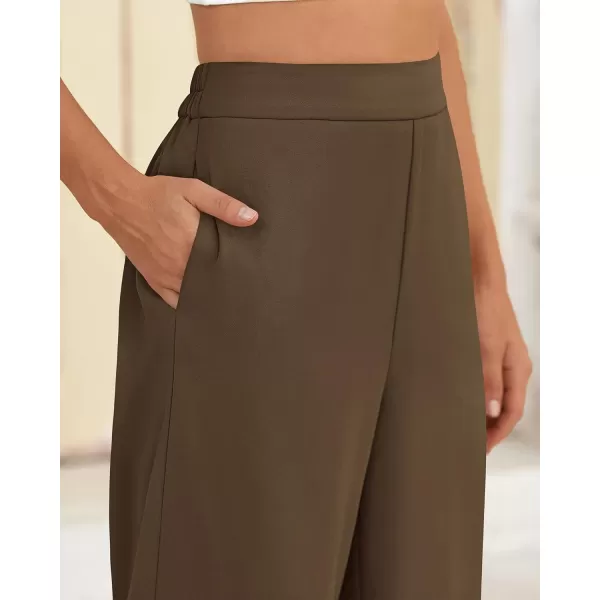 BTFBM Womens Wide Leg Pants Dressy Casual Elastic High Waisted Palazzo Business Lounge Trousers with PocketsSolid Coffee