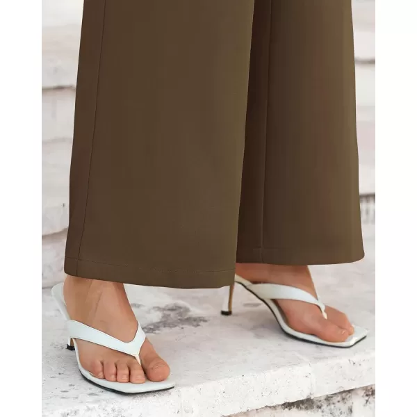 BTFBM Womens Wide Leg Pants Dressy Casual Elastic High Waisted Palazzo Business Lounge Trousers with PocketsSolid Coffee