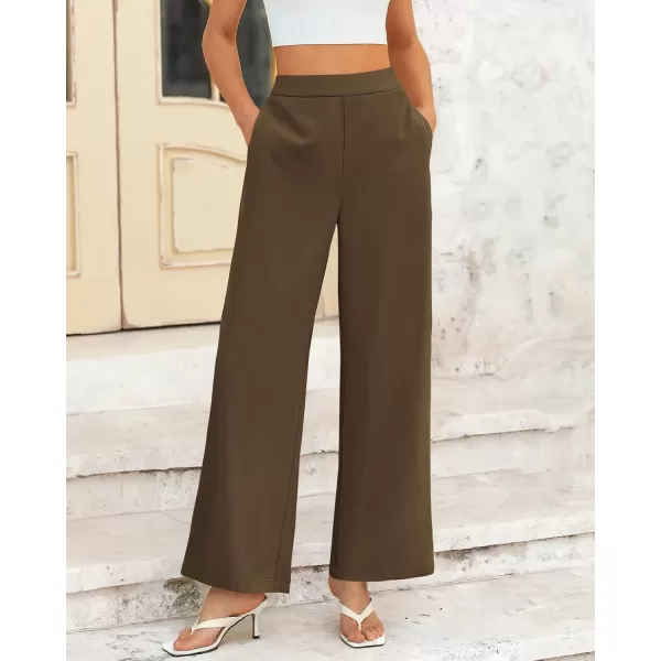 BTFBM Womens Wide Leg Pants Dressy Casual Elastic High Waisted Palazzo Business Lounge Trousers with PocketsSolid Coffee