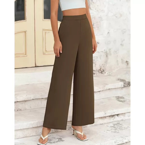 BTFBM Womens Wide Leg Pants Dressy Casual Elastic High Waisted Palazzo Business Lounge Trousers with PocketsSolid Coffee