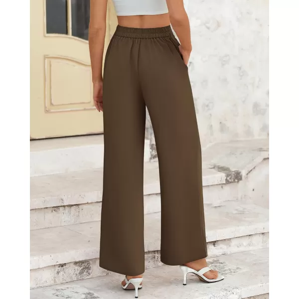 BTFBM Womens Wide Leg Pants Dressy Casual Elastic High Waisted Palazzo Business Lounge Trousers with PocketsSolid Coffee