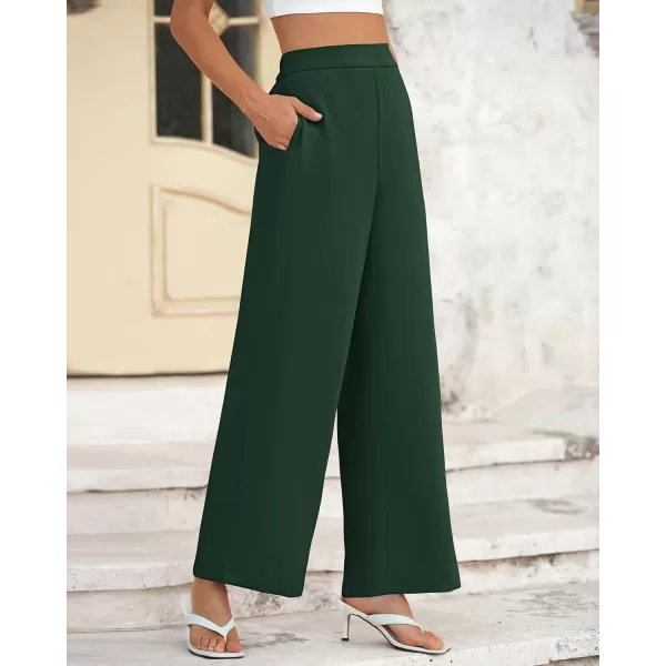BTFBM Womens Wide Leg Pants Dressy Casual Elastic High Waisted Palazzo Business Lounge Trousers with PocketsSolid Dark Green