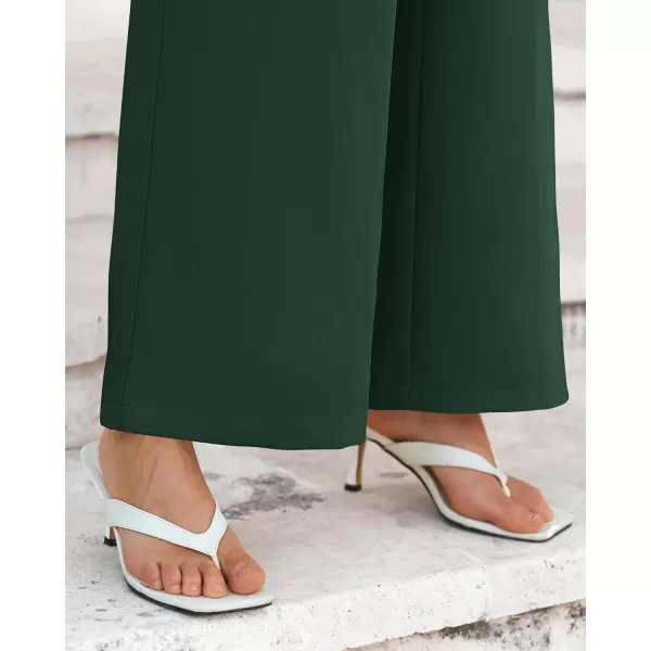 BTFBM Womens Wide Leg Pants Dressy Casual Elastic High Waisted Palazzo Business Lounge Trousers with PocketsSolid Dark Green