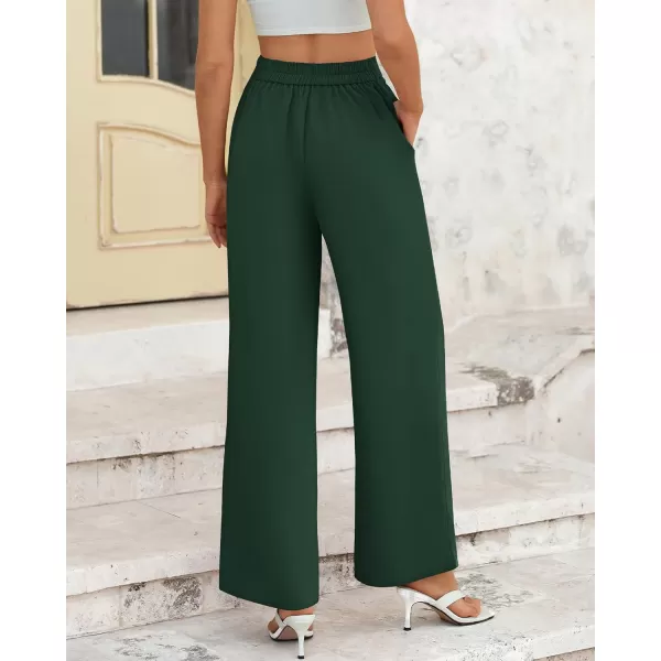 BTFBM Womens Wide Leg Pants Dressy Casual Elastic High Waisted Palazzo Business Lounge Trousers with PocketsSolid Dark Green