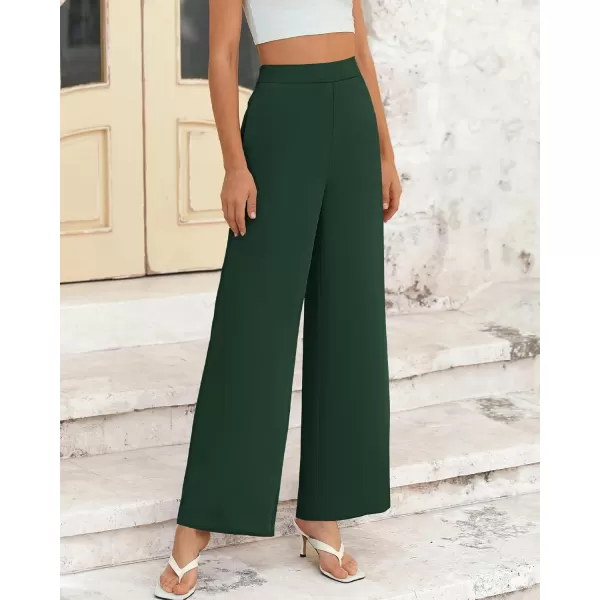 BTFBM Womens Wide Leg Pants Dressy Casual Elastic High Waisted Palazzo Business Lounge Trousers with PocketsSolid Dark Green