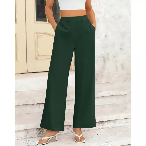 BTFBM Womens Wide Leg Pants Dressy Casual Elastic High Waisted Palazzo Business Lounge Trousers with PocketsSolid Dark Green