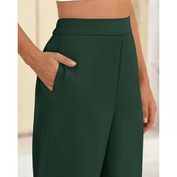 BTFBM Womens Wide Leg Pants Dressy Casual Elastic High Waisted Palazzo Business Lounge Trousers with PocketsSolid Dark Green