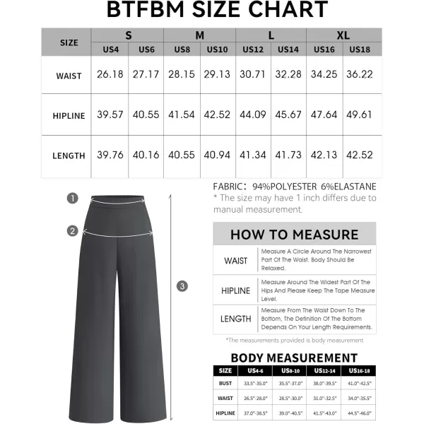 BTFBM Womens Wide Leg Pants Dressy Casual Elastic High Waisted Palazzo Business Lounge Trousers with PocketsSolid Dark Grey