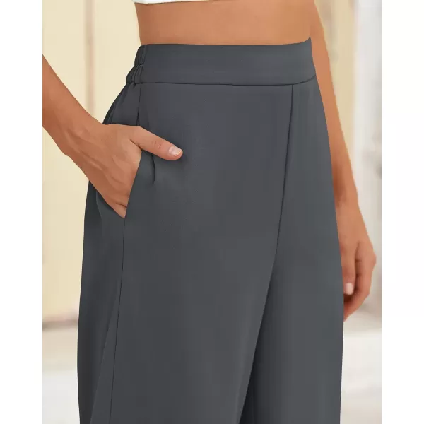 BTFBM Womens Wide Leg Pants Dressy Casual Elastic High Waisted Palazzo Business Lounge Trousers with PocketsSolid Dark Grey