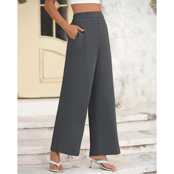 BTFBM Womens Wide Leg Pants Dressy Casual Elastic High Waisted Palazzo Business Lounge Trousers with PocketsSolid Dark Grey