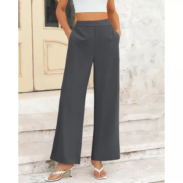 BTFBM Womens Wide Leg Pants Dressy Casual Elastic High Waisted Palazzo Business Lounge Trousers with PocketsSolid Dark Grey