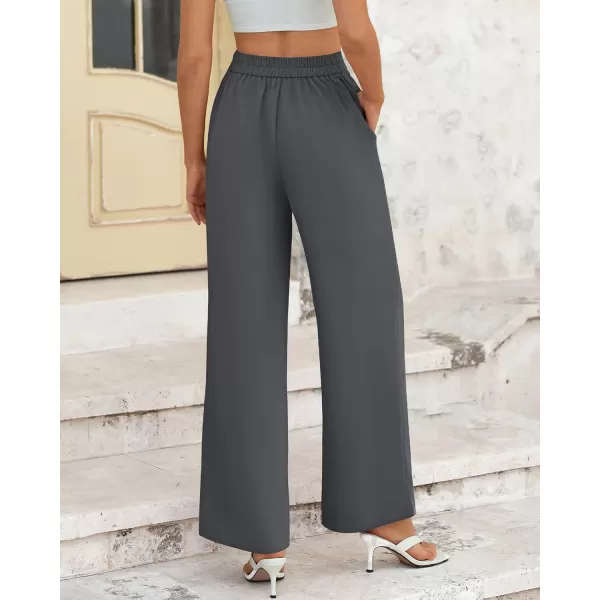 BTFBM Womens Wide Leg Pants Dressy Casual Elastic High Waisted Palazzo Business Lounge Trousers with PocketsSolid Dark Grey