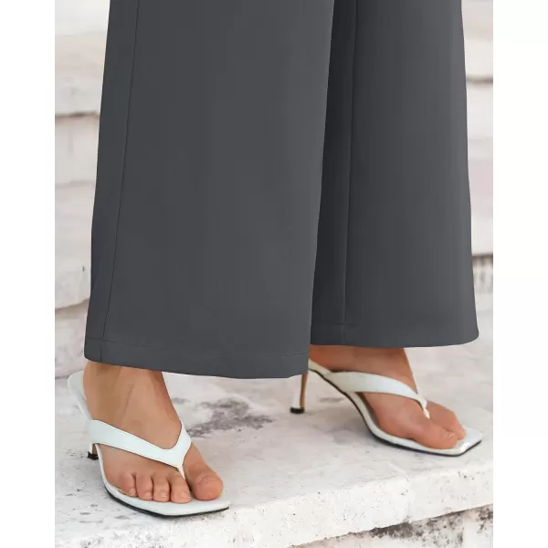 BTFBM Womens Wide Leg Pants Dressy Casual Elastic High Waisted Palazzo Business Lounge Trousers with PocketsSolid Dark Grey