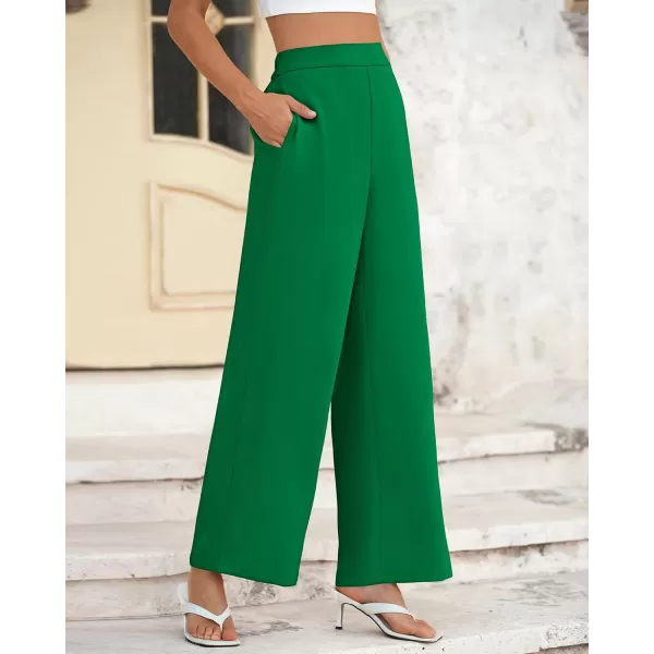 BTFBM Womens Wide Leg Pants Dressy Casual Elastic High Waisted Palazzo Business Lounge Trousers with PocketsSolid Green